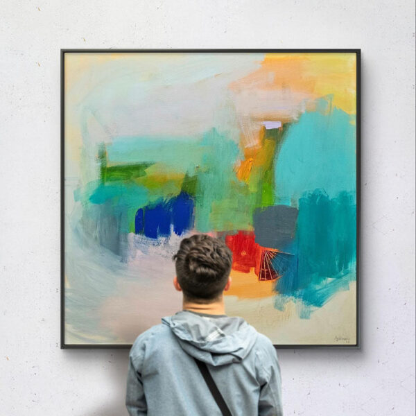 Umjetnička slika Ajinović Ranka iz ciklusa Refleksije nevidljivog. Dimenzije platna su 100 x 100 cm