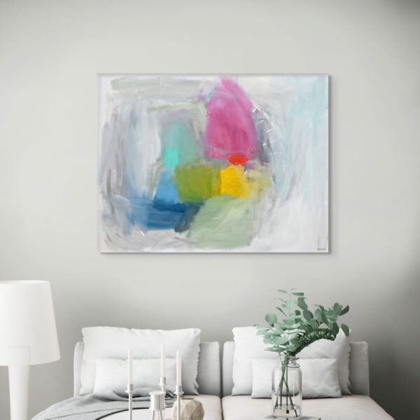 Sivo žuto zeleno plava moderna umjetnička slika apstrakcija