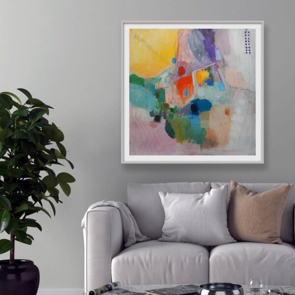 moderna umjetnička slika Ajdinovića u dnevnom boravku iznad sofe