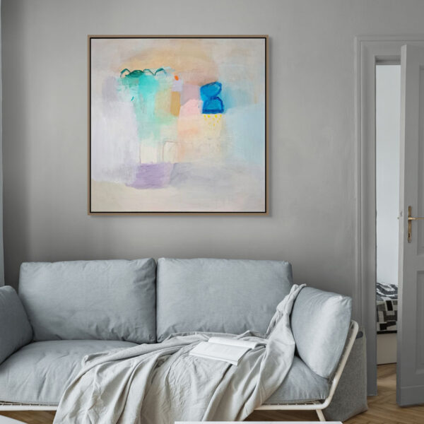 Apstraktna slika "Refleksija nevidljivog " u svijetlim i umirujućim tonovima